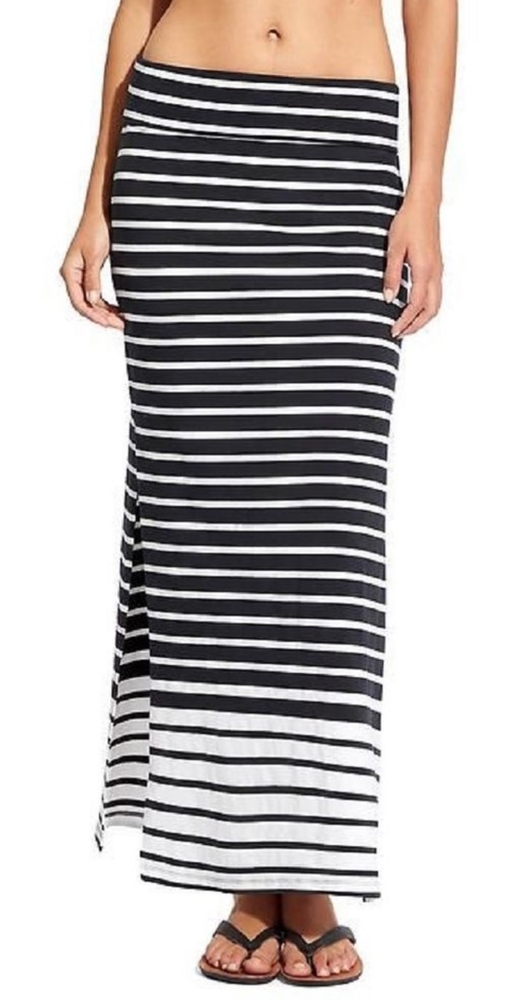 Athleta Seaside Ombre Navy Stripped Maxi Skirt M